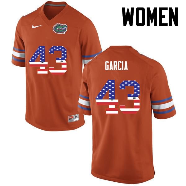 NCAA Florida Gators Cristian Garcia Women's #43 USA Flag Fashion Nike Orange Stitched Authentic College Football Jersey PGJ4464HA